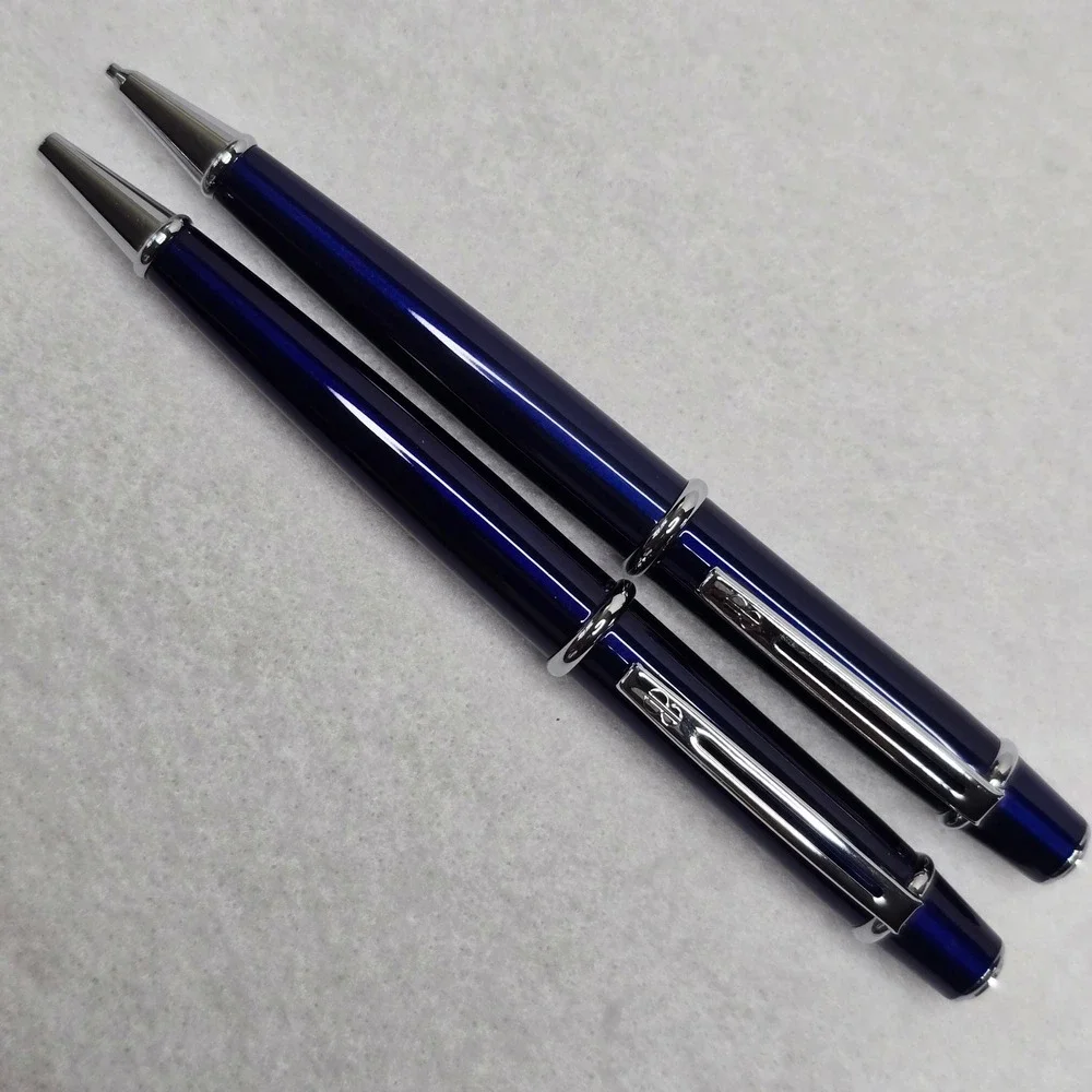Bill Blass Blue Chrome Ballpoint Pen Mechanical Pencil Set Refills BB0091RF